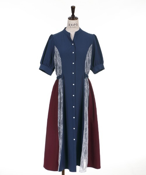axes femme（アクシーズファム）の「レース切替配色シャツワンピ