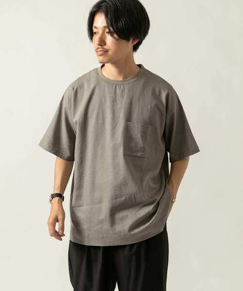 ITEMS URBANRESEARCH（アイテムズ アーバンリサーチ）の「『セットアップ着用可能』麻レーヨン ストレッチ半袖プルオーバー（Tシャツ/カットソー・メンズ・ブラック/カーキ/ピンク/ベージュ・LARGE/MEDIUM）」の3枚目の写真