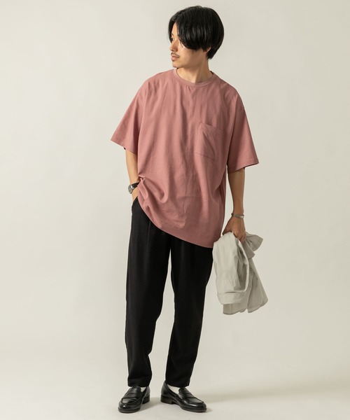 ITEMS URBANRESEARCH（アイテムズ アーバンリサーチ）の「『セットアップ着用可能』麻レーヨン ストレッチ半袖プルオーバー（Tシャツ/カットソー・メンズ・ブラック/カーキ/ピンク/ベージュ・LARGE/MEDIUM）」の5枚目の写真