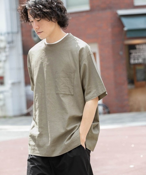 ITEMS URBANRESEARCH（アイテムズ アーバンリサーチ）の「『セットアップ着用可能』麻レーヨン ストレッチ半袖プルオーバー（Tシャツ/カットソー・メンズ・ブラック/カーキ/ピンク/ベージュ・LARGE/MEDIUM）」の11枚目の写真