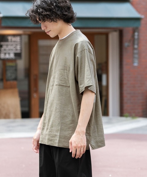 ITEMS URBANRESEARCH（アイテムズ アーバンリサーチ）の「『セットアップ着用可能』麻レーヨン ストレッチ半袖プルオーバー（Tシャツ/カットソー・メンズ・ブラック/カーキ/ピンク/ベージュ・LARGE/MEDIUM）」の12枚目の写真