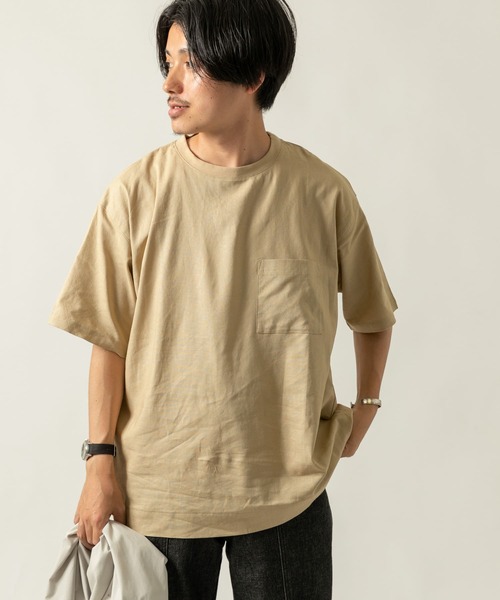 ITEMS URBANRESEARCH（アイテムズ アーバンリサーチ）の「『セットアップ着用可能』麻レーヨン ストレッチ半袖プルオーバー（Tシャツ/カットソー・メンズ・ブラック/カーキ/ピンク/ベージュ・LARGE/MEDIUM）」の16枚目の写真