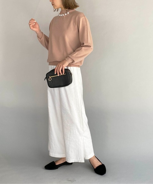 PICCIN（ピッチン）の「衿タックビッグパール付ニット（ニット/セーター・レディース・ブラック/オフホワイト/ピンクベージュ・M）」の20枚目の写真