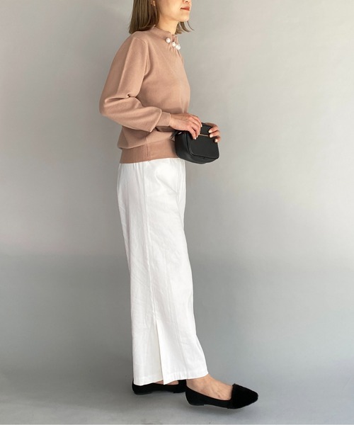 PICCIN（ピッチン）の「衿タックビッグパール付ニット（ニット/セーター・レディース・ブラック/オフホワイト/ピンクベージュ・M）」の21枚目の写真