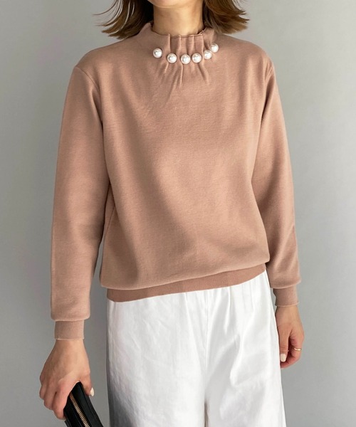 PICCIN（ピッチン）の「衿タックビッグパール付ニット（ニット/セーター・レディース・ブラック/オフホワイト/ピンクベージュ・M）」の15枚目の写真