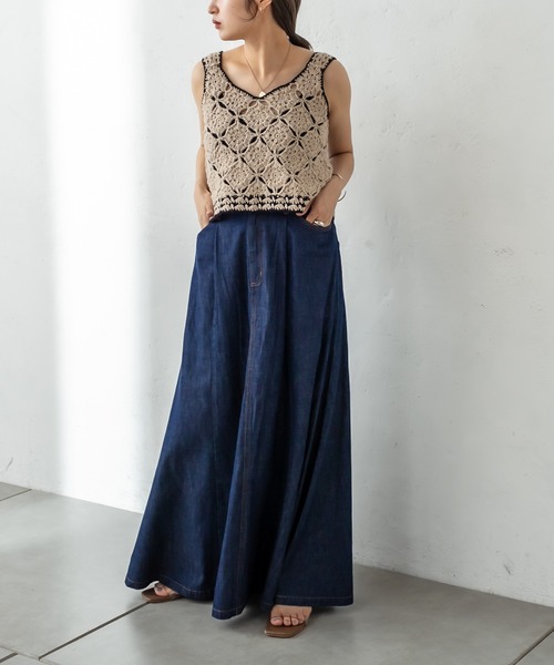 mystic（ミスティック）の「Wrangler別注フレアロングスカート（スカート・レディース・オフホワイト/ブラック/ブルー・1/2）」の8枚目の写真