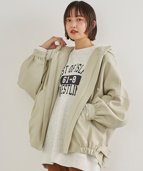 LAVEANGE(ラビアンジェ)の「ビックシルエット フェイクレザーフードブルゾン(ブルゾン・レディース・ブラック/ベージュ/カーキ・LL/3L/4L/M)」の4枚目の写真