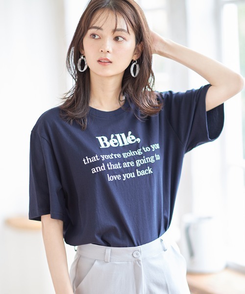 Cookie Chocolate(クッキーチョコレート)の「Belle刺繍Tシャツ《bibiroom select》(Tシャツ/カットソー・レディース・ホワイト/ネイビー・M)」の2枚目の写真