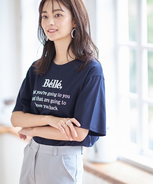 Cookie Chocolate(クッキーチョコレート)の「Belle刺繍Tシャツ《bibiroom select》(Tシャツ/カットソー・レディース・ホワイト/ネイビー・M)」の6枚目の写真