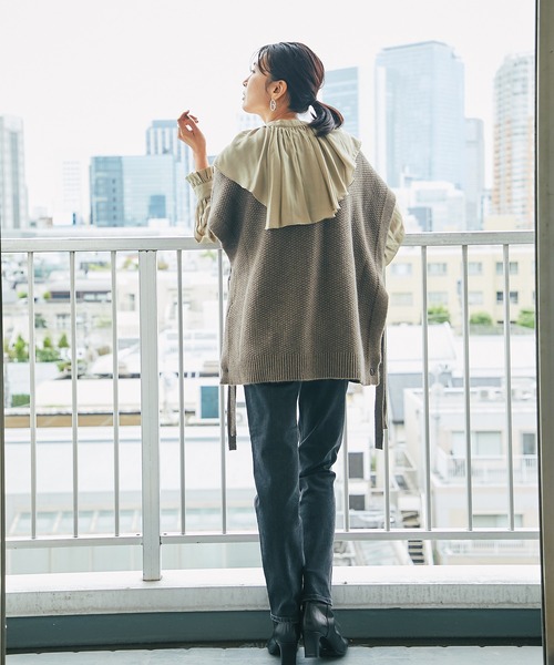 RIVE DROITE（リヴドロワ）の「コーデにアクセントをつけてくれる　カノコ編2wayニットベスト（ニット/セーター・レディース・ブラウン・FREE）」の8枚目の写真