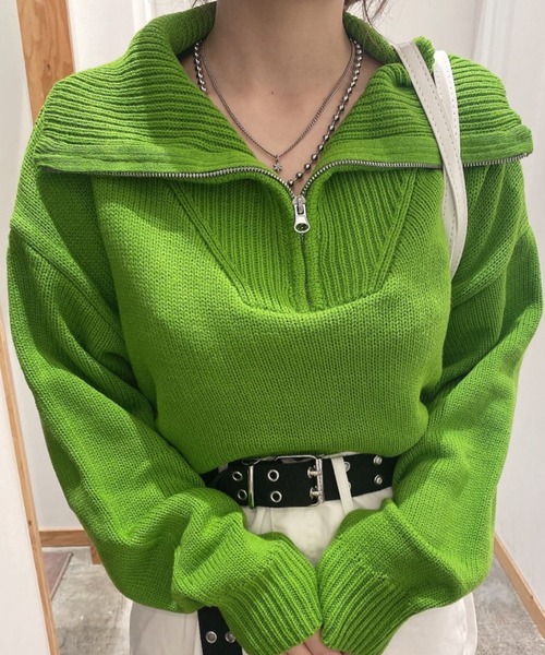 WEGO（ウィゴー）の「WEGO/ハーフZIPコンパクトニット（ニット/セーター・レディース・オレンジ/ホワイト/ブラック/グリーン/ピンク・FREE）」の4枚目の写真