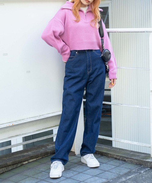 WEGO（ウィゴー）の「WEGO/ハーフZIPコンパクトニット（ニット/セーター・レディース・オレンジ/ホワイト/ブラック/グリーン/ピンク・FREE）」の8枚目の写真