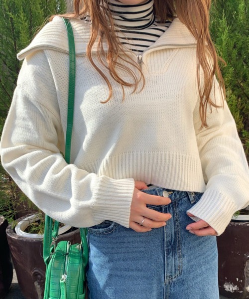 WEGO（ウィゴー）の「WEGO/ハーフZIPコンパクトニット（ニット/セーター・レディース・オレンジ/ホワイト/ブラック/グリーン/ピンク・FREE）」の17枚目の写真