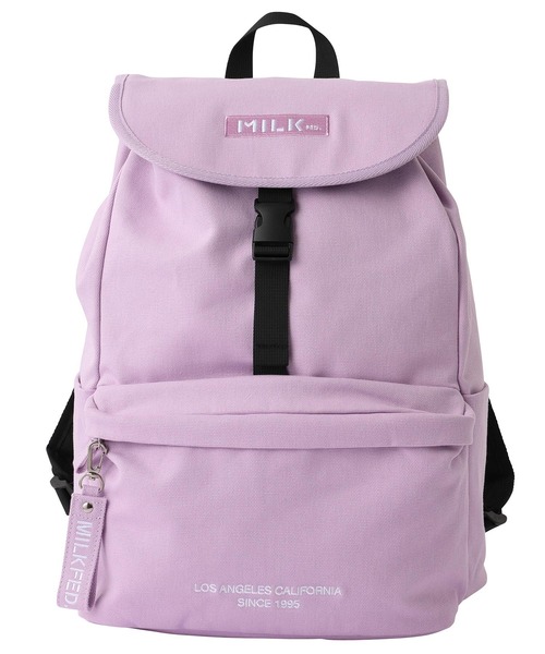 【新品未使用】MILKFED. ミルクフェド　ピンク　ライトパープル　リュック MILKFED.（ミルクフェド）の「EMBROIDERED BAR CANVAS FLAP