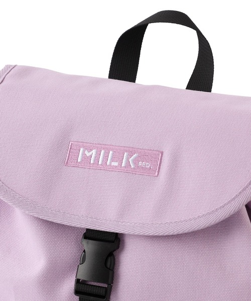 【新品未使用】MILKFED. ミルクフェド　ピンク　ライトパープル　リュック MILKFED.（ミルクフェド）の「EMBROIDERED BAR CANVAS FLAP