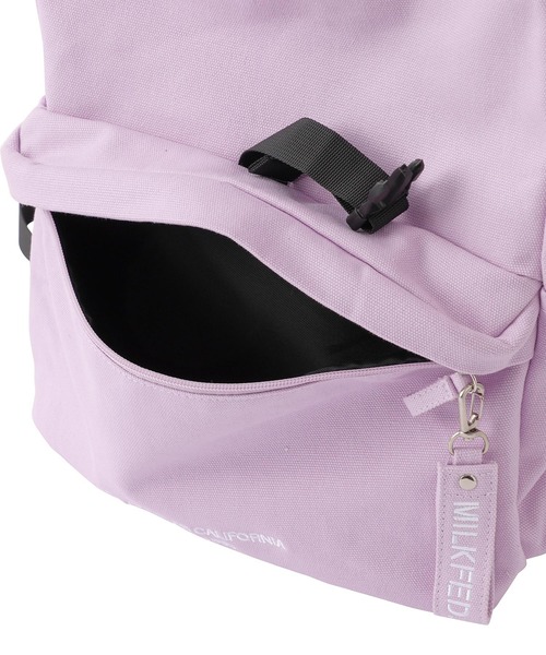 【新品未使用】MILKFED. ミルクフェド　ピンク　ライトパープル　リュック MILKFED.（ミルクフェド）の「EMBROIDERED BAR CANVAS FLAP