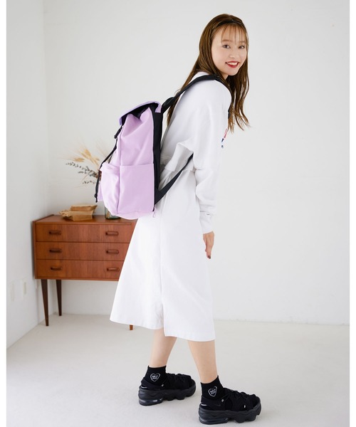 【新品未使用】MILKFED. ミルクフェド　ピンク　ライトパープル　リュック MILKFED.（ミルクフェド）の「EMBROIDERED BAR CANVAS FLAP