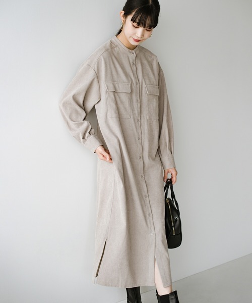 haco!（ハコ）の「さっと着てコーデが完成！楽ちんに秋冬気分高まる　羽織りにも便利なコーデュロイワンピース（ワンピース・レディース・ライトグレー/キャメル・SMALL/MEDIUM/LARGE/X-LARGE）」の8枚目の写真