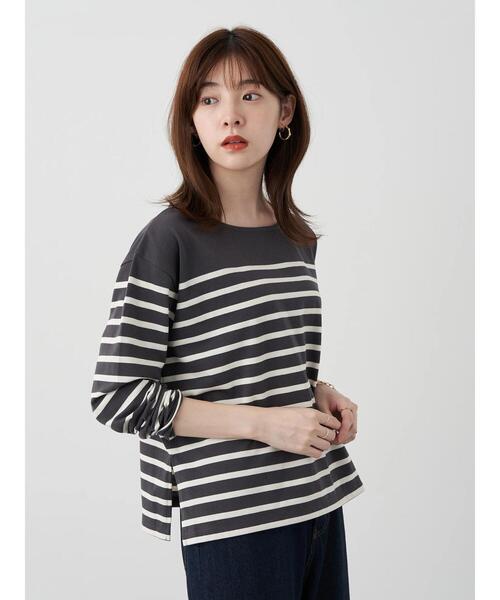 earth music&ecology（アースミュージックアンドエコロジー）の「パネルボーダーカットプルオーバー　＊（Tシャツ/カットソー・レディース・チャコールグレー/ネイビー/グリーン/モカ・FREE）」の5枚目の写真