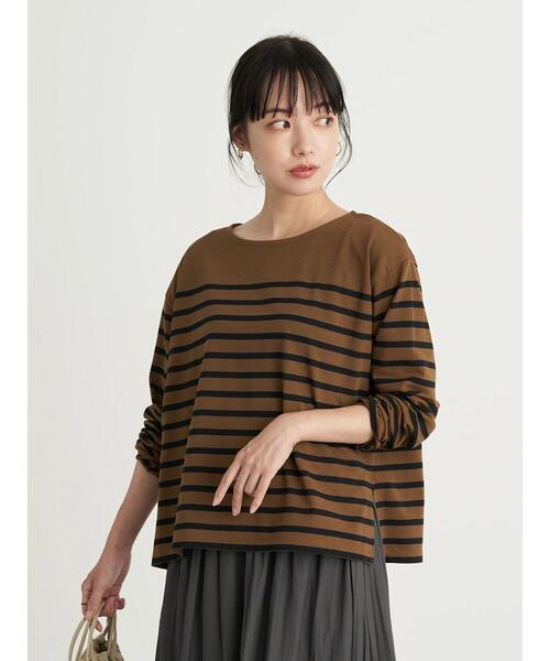 earth music&ecology（アースミュージックアンドエコロジー）の「パネルボーダーカットプルオーバー　＊（Tシャツ/カットソー・レディース・チャコールグレー/ネイビー/グリーン/モカ・FREE）」の6枚目の写真