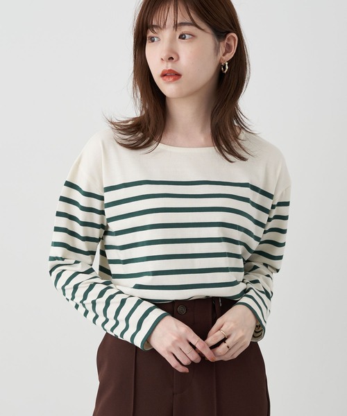 earth music&ecology（アースミュージックアンドエコロジー）の「パネルボーダーカットプルオーバー　＊（Tシャツ/カットソー・レディース・チャコールグレー/ネイビー/グリーン/モカ・FREE）」の3枚目の写真