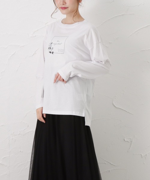 Mac-House(マックハウス)の「フラワープリントロングスリーブTシャツ(Tシャツ/カットソー・レディース・ホワイト/ベージュ/オレンジ・M/L)」の10枚目の写真