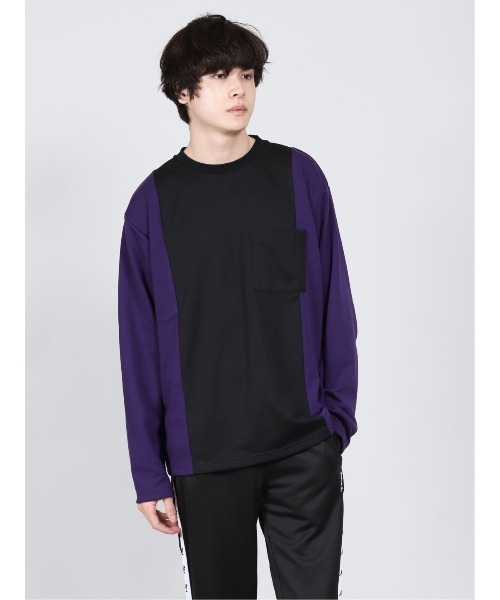 semantic design(セマンティックデザイン)の「セマンティックデザイン/semantic design ストレッチポンチ 配色切替ビッグクループルオーバーTシャツ(Tシャツ/カットソー・メンズ・ブラック/ホワイト・MEDIUM/LARGE/X-LARGE)」の1枚目の写真