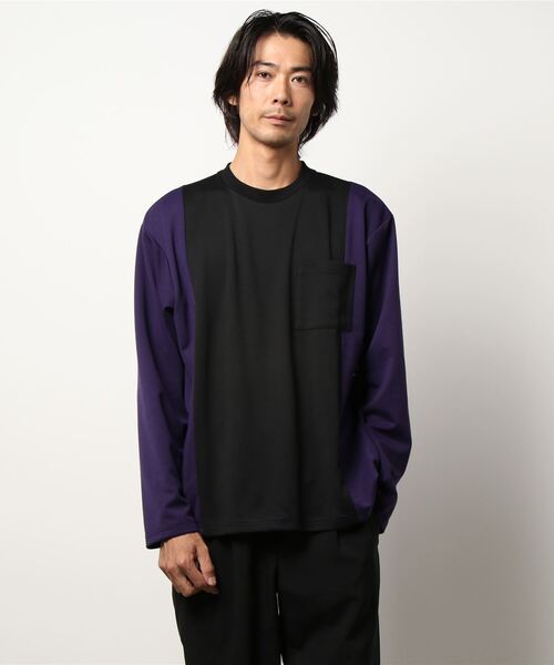 semantic design(セマンティックデザイン)の「セマンティックデザイン/semantic design ストレッチポンチ 配色切替ビッグクループルオーバーTシャツ(Tシャツ/カットソー・メンズ・ブラック/ホワイト・MEDIUM/LARGE/X-LARGE)」の5枚目の写真