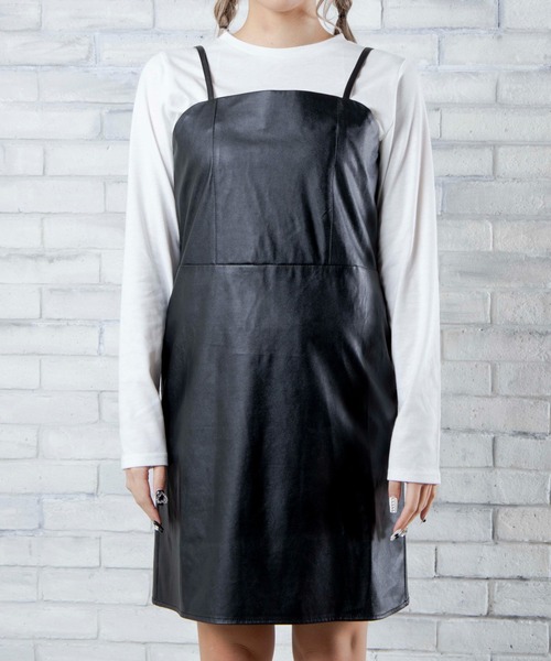 WEGO（ウィゴー）の「WEGO/【2点セット】PUレザーキャミワンピース（ワンピース・レディース・ブラック/ブラウン・FREE）」の3枚目の写真
