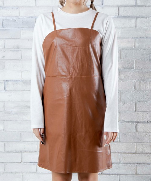 WEGO（ウィゴー）の「WEGO/【2点セット】PUレザーキャミワンピース（ワンピース・レディース・ブラック/ブラウン・FREE）」の5枚目の写真