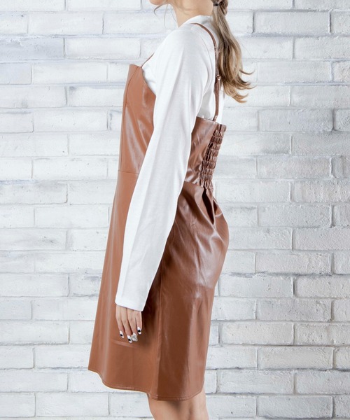 WEGO（ウィゴー）の「WEGO/【2点セット】PUレザーキャミワンピース（ワンピース・レディース・ブラック/ブラウン・FREE）」の6枚目の写真