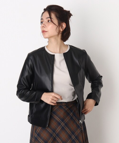 DRESKIP(ドレスキップ)の「◆フェイクレザージャケット(ライダースジャケット・レディース・ブラック/ダークブラウン/ブラウン系その他・01/02/03)」の2枚目の写真