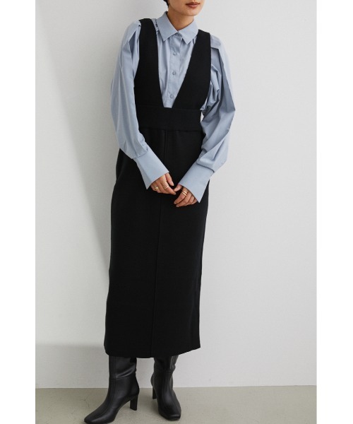 STYLEMIXER(スタイルミキサー)の「ワイドサスペンダーニットスカート(ジャンパースカート・レディース・ブラック/ブラウン・MEDIUM/SMALL)」の3枚目の写真