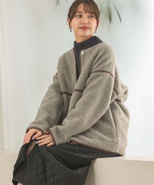 ITEMS URBANRESEARCH(アイテムズ アーバンリサーチ)の「ボアパイピングジャケット(その他アウター・レディース・ブラウン/グレー/オフホワイト・FREE)」の2枚目の写真
