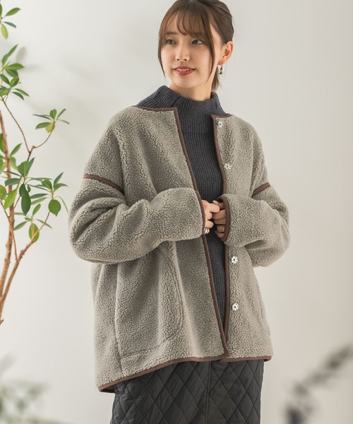 ITEMS URBANRESEARCH(アイテムズ アーバンリサーチ)の「ボアパイピングジャケット(その他アウター・レディース・ブラウン/グレー/オフホワイト・FREE)」の9枚目の写真