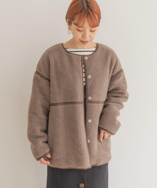 ITEMS URBANRESEARCH(アイテムズ アーバンリサーチ)の「ボアパイピングジャケット(その他アウター・レディース・ブラウン/グレー/オフホワイト・FREE)」の13枚目の写真