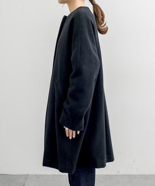 PUAL CE CIN（ピュアルセシン）の「【premium】ニュージーランドウールモッサノーカラーコート（ノーカラーコート・レディース・ブラック/モカ・FREE）」の12枚目の写真