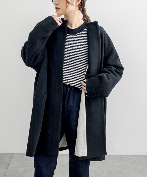 PUAL CE CIN（ピュアルセシン）の「【premium】ニュージーランドウールモッサノーカラーコート（ノーカラーコート・レディース・ブラック/モカ・FREE）」の7枚目の写真