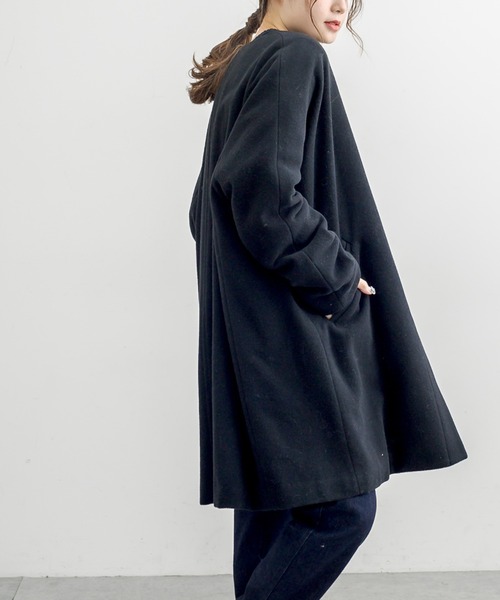 PUAL CE CIN（ピュアルセシン）の「【premium】ニュージーランドウールモッサノーカラーコート（ノーカラーコート・レディース・ブラック/モカ・FREE）」の8枚目の写真