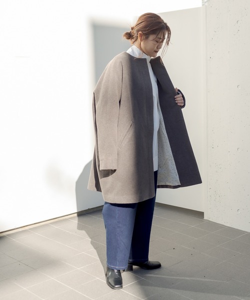 PUAL CE CIN（ピュアルセシン）の「【premium】ニュージーランドウールモッサノーカラーコート（ノーカラーコート・レディース・ブラック/モカ・FREE）」の5枚目の写真