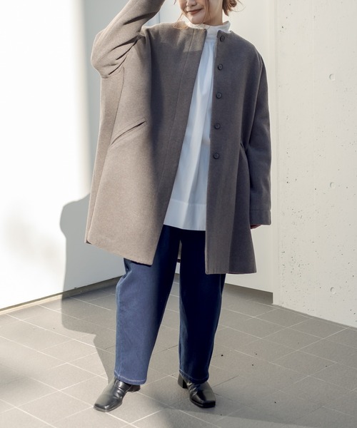 PUAL CE CIN（ピュアルセシン）の「【premium】ニュージーランドウールモッサノーカラーコート（ノーカラーコート・レディース・ブラック/モカ・FREE）」の4枚目の写真