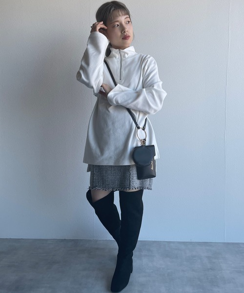 w closet（ダブルクローゼット）の「ハーフZIPBIGプルオーバー（Tシャツ/カットソー・レディース・ブラック/オフホワイト/ライム/マスタード・FREE）」の6枚目の写真