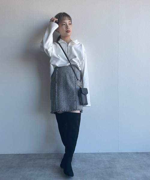 w closet（ダブルクローゼット）の「ハーフZIPBIGプルオーバー（Tシャツ/カットソー・レディース・ブラック/オフホワイト/ライム/マスタード・FREE）」の11枚目の写真