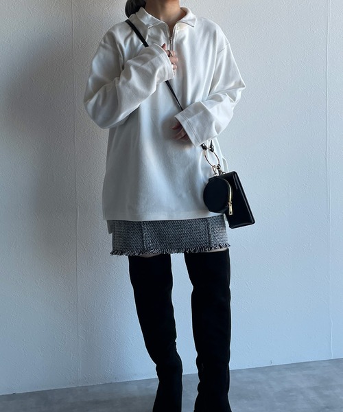 w closet（ダブルクローゼット）の「ハーフZIPBIGプルオーバー（Tシャツ/カットソー・レディース・ブラック/オフホワイト/ライム/マスタード・FREE）」の13枚目の写真