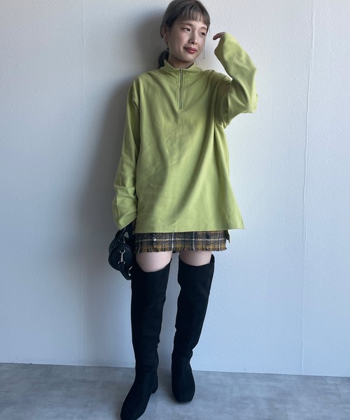 w closet（ダブルクローゼット）の「ハーフZIPBIGプルオーバー（Tシャツ/カットソー・レディース・ブラック/オフホワイト/ライム/マスタード・FREE）」の14枚目の写真