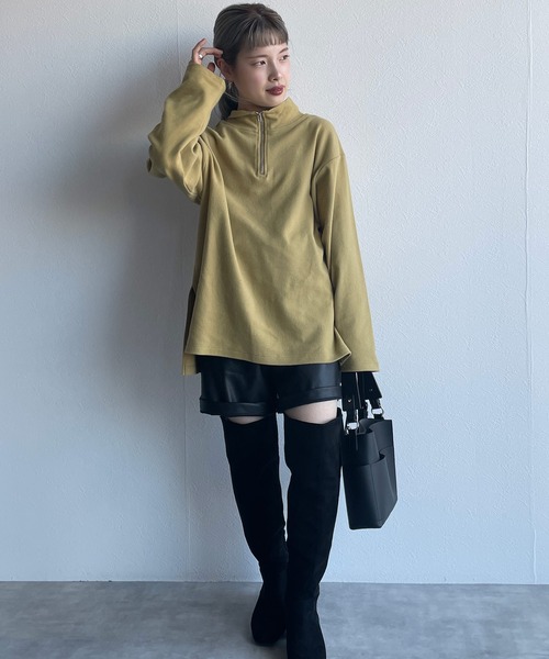 w closet（ダブルクローゼット）の「ハーフZIPBIGプルオーバー（Tシャツ/カットソー・レディース・ブラック/オフホワイト/ライム/マスタード・FREE）」の22枚目の写真