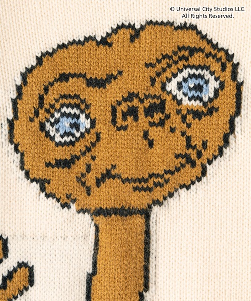 E T キャラクターイラストスプリングニット プルオーバー バックロゴ オーバーサイズニット