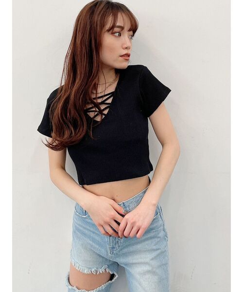 GYDA(ジェイダ)の「2WAYバインダーショートTシャツ(Tシャツ/カットソー・レディース・ブラック/ベージュ/オフホワイト/ミント・FREE)」の11枚目の写真