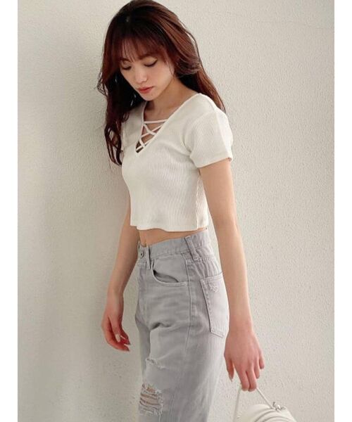 GYDA(ジェイダ)の「2WAYバインダーショートTシャツ(Tシャツ/カットソー・レディース・ブラック/ベージュ/オフホワイト/ミント・FREE)」の14枚目の写真