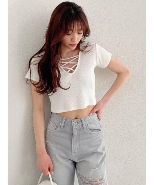 GYDA(ジェイダ)の「2WAYバインダーショートTシャツ(Tシャツ/カットソー・レディース・ブラック/ベージュ/オフホワイト/ミント・FREE)」の15枚目の写真